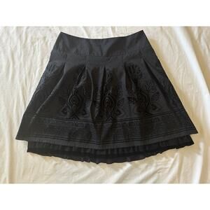 Apt. 9 Black Skirt Womens Size 10 Pleated Floral Flocked Ruffle Hem